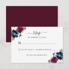 Modern Navy Blue Burgundy Elegant Blommigt Bröllop OSA Kort