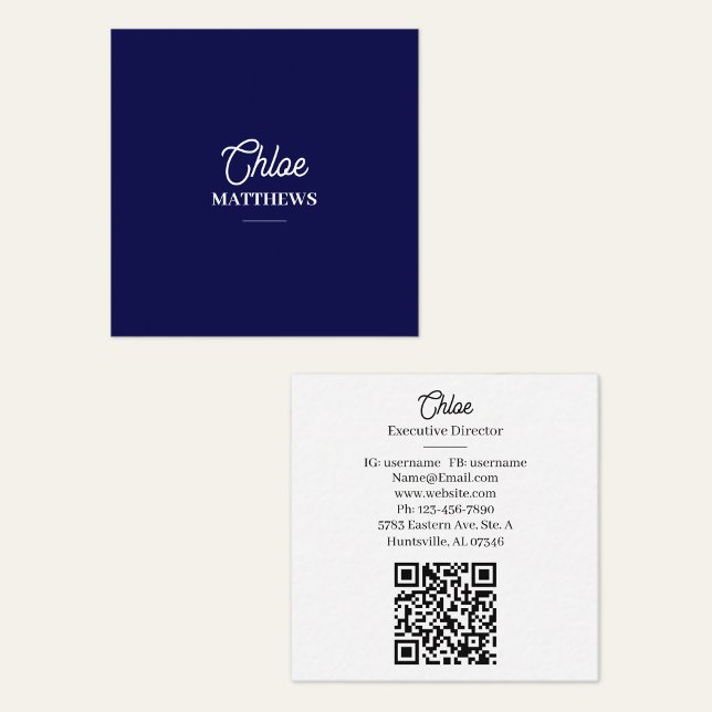 Modern Navy Blue Business Card with QR Code Fyrkantigt Visitkort (Skapare uppladdad)