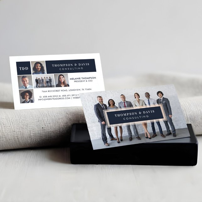Modern Navy Blue Business Team Photos Collage Grid (Modern Navy Blue Business Team Photos Collage Grid Calling Card)