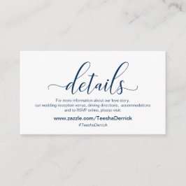 Modern Navy Blue calligraphy, Bröllop Details Tilläggskort