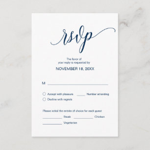 Modern Navy Blue Calligraphy, Bröllop Dinner OSA Tilläggskort