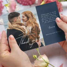 Modern Navy Blue Calligraphy Photo Bröllop