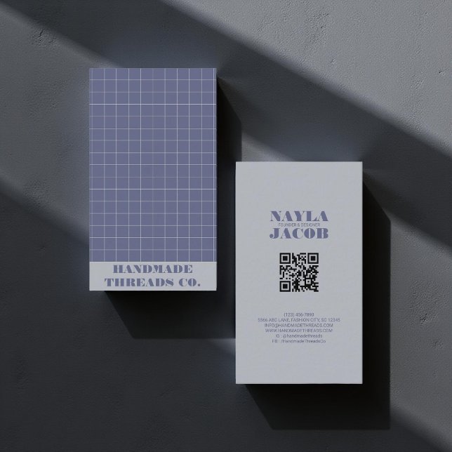 Modern Navy Blue Checkated Mönster QR-kod Visitkort (Skapare uppladdad)