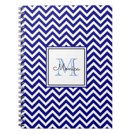 Modern Navy Blue Chevron Mönster med Monogram Anteckningsbok