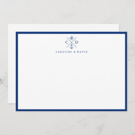 Modern Navy Blue Couple's Nautical Flat Note Card Anteckningskort