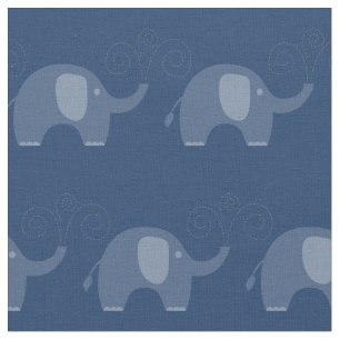 Modern Navy Blue Elephant Mönster Tyg