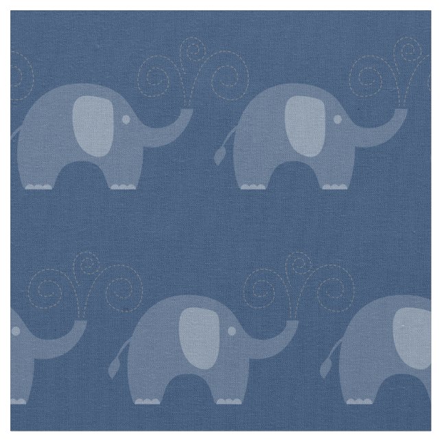 Modern Navy Blue Elephant Mönster Tyg (Närbild)