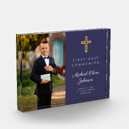 Modern Navy Blue First Heliga Communion Boy Bild