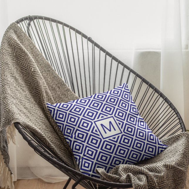 Modern Navy Blue Geometric Mönster Kudde (Skapare uppladdad)