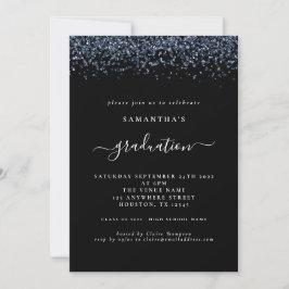 Modern Navy Blue Glitter 2024 Studenten Black Inbjudningar