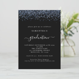 Modern Navy Blue Glitter 2024 Studenten Black Inbjudningar