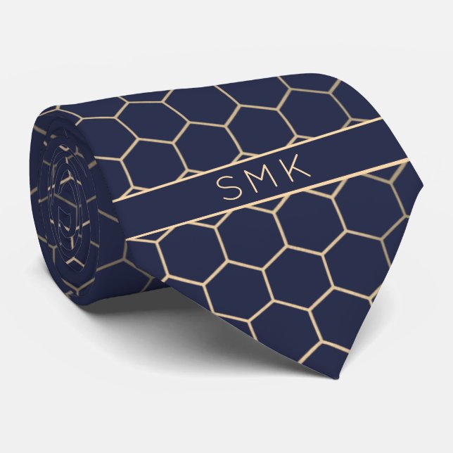 Modern Navy Blue Gold Foil Geometric Monogram Slips (Rullad)