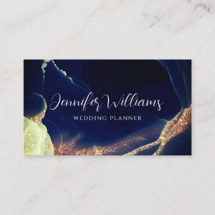 Modern Navy Blue Gold Glitter Wedding Planner Visitkort