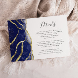 Modern Navy Blue Gold Ink Wedding Details Tilläggskort