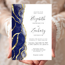 Modern Navy Blue Gold Ink Wedding Invitation