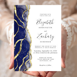 Modern Navy Blue Gold Ink Wedding Invitation Inbjudningar