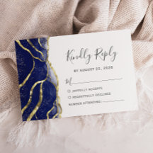 Modern Navy Blue Gold Ink Wedding