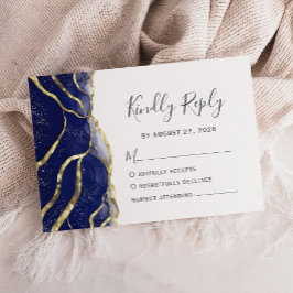Modern Navy Blue Gold Ink Wedding OSA Kort