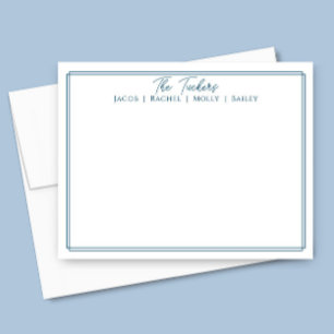 Modern Navy Blue Gräns Family Namn Stationery Anteckningskort
