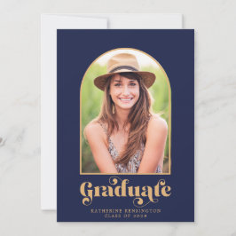 Modern Navy Blue Guld Arch Photo Studentfest Inbjudningar