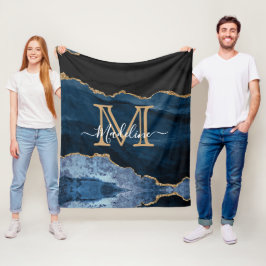 Modern Navy Blue Guld Black Monogram Fleecefilt