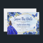 Modern Navy Blue Guld Blommigt Princess Quinceañer Spara Datumet<br><div class="desc">Modern marblå Mörk blått Gnistran Guld Glitter Blommigt Ro Butterfly Princess Quinceañera Birthday Spara datum meddelande</div>