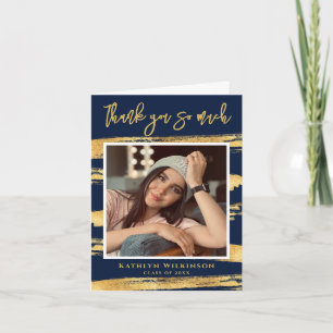 Modern Navy Blue Guld Chic Photo Studenten Tack Kort