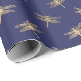 Modern Navy Blue Guld Dragonfly Mönster Presentpapper