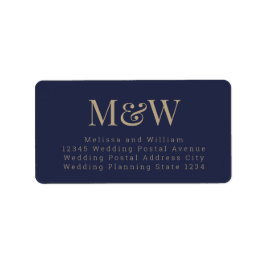 Modern Navy Blue Guld Elegant Monogram Adress Adressetikett