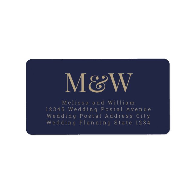 Modern Navy Blue Guld Elegant Monogram Adress Adressetikett (Framsidan)
