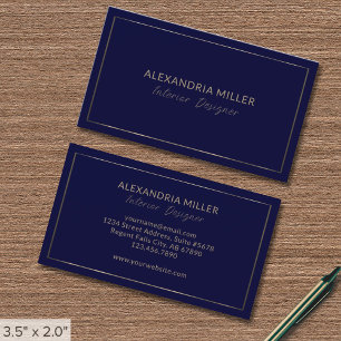 Modern Navy Blue Guld Insida Designer Visitkort