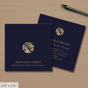 Modern Navy Blue Guld Logotyp Fyrkantigt Visitkort