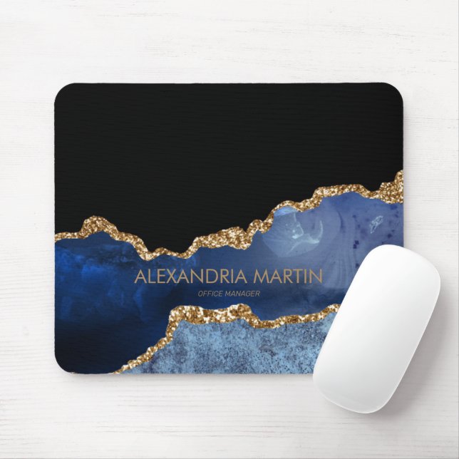 Modern Navy Blue Guld Marble Glitter Office Musmatta (Med mus)