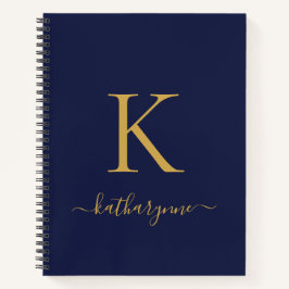 Modern Navy Blue Guld Monogram Namn