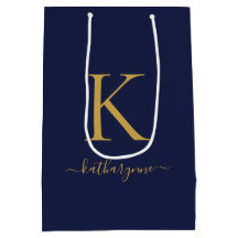 Modern Navy Blue Guld Monogram Namn
