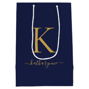 Modern Navy Blue Guld Monogram Namn