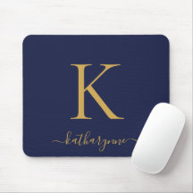 Modern Navy Blue Guld Monogram-skript