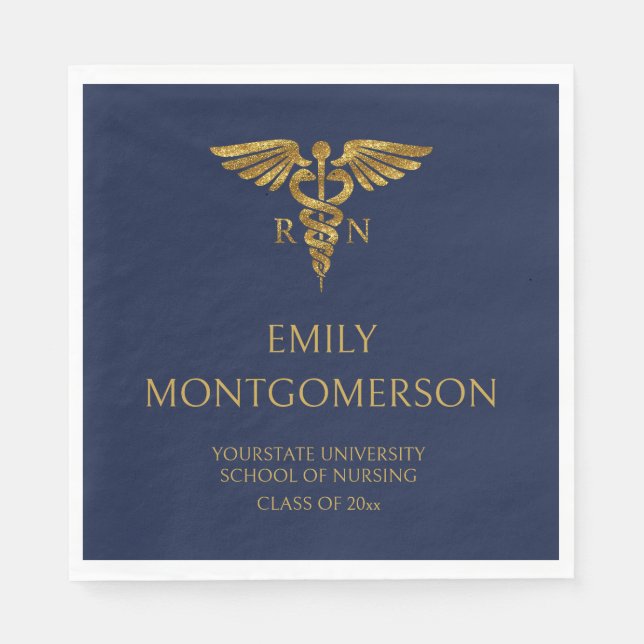 Modern Navy Blue Guld Nursing School RN Studenten Pappersservett (Framsidan)