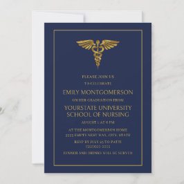 Modern Navy Blue Guld Nursing School Student Inbjudningar