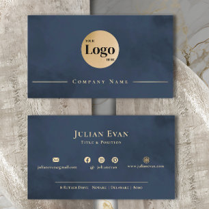 Modern Navy Blue Guld Professionell Company Logoty Visitkort