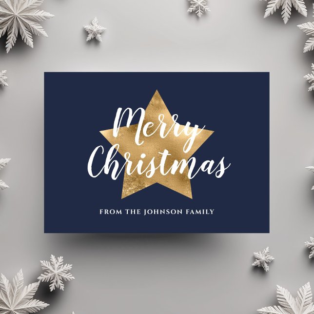 Modern Navy Blue Guld Star God jul Vykort (Modern Navy Blue Gold Star Merry Christmas Postcard)