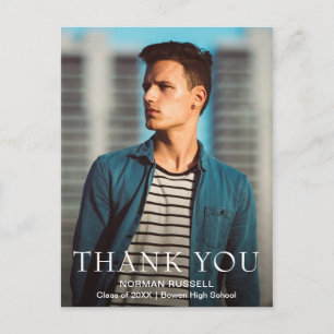 Modern Navy Blue Guy Photo Studenten Tack Vykort