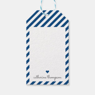 Modern Navy Blue Heart Girly Cute Feminine-skript Presentetikett