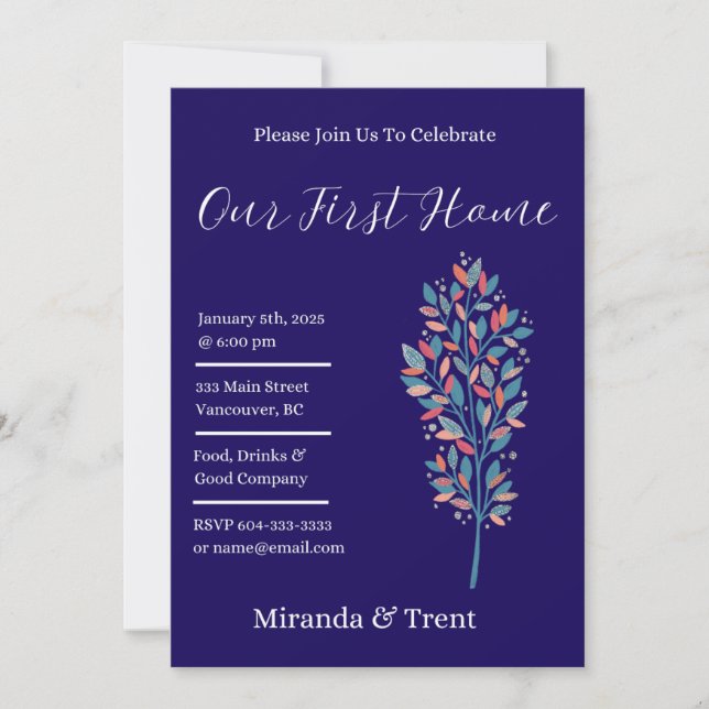 Modern Navy Blue HouseuppvärmParty Inbjudningar (Framsida)