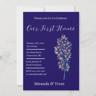 Modern Navy Blue HouseuppvärmParty Inbjudningar