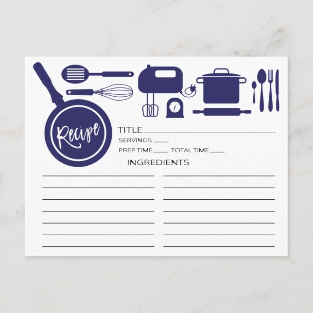 Modern Navy Blue Kitchen Utensils Recils Card Vykort (Framsida)