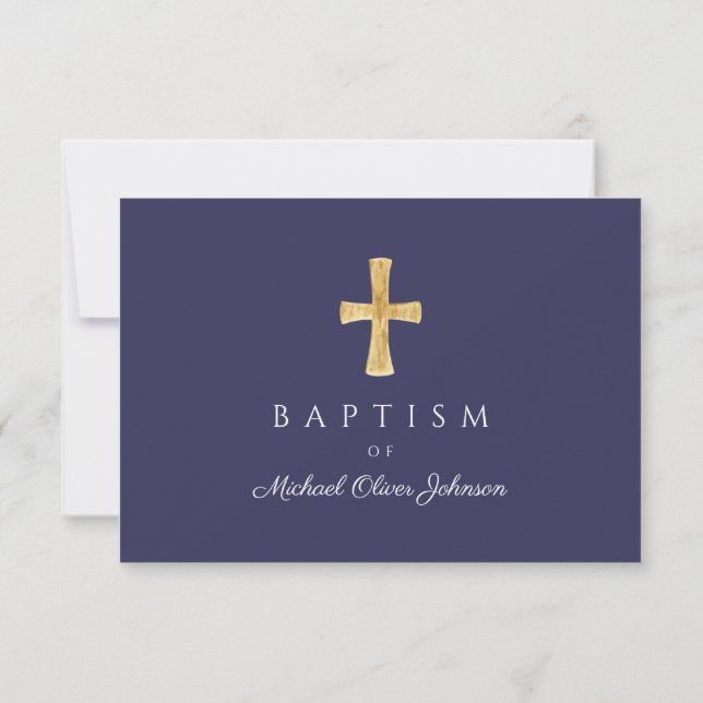 Modern Navy Blue Kor Boy Baptism OSA Kort (Baksida)