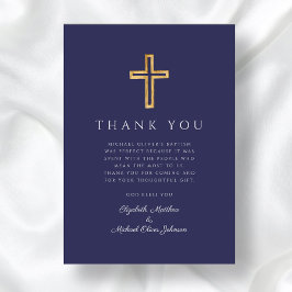 Modern Navy Blue Kor Boy Baptism Tack Kort