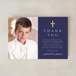 Modern Navy Blue Kor Boy Photo First Communion Tack Kort