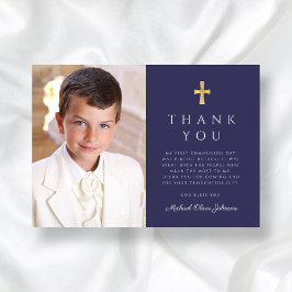 Modern Navy Blue Kor Boy Photo First Communion Tack Kort